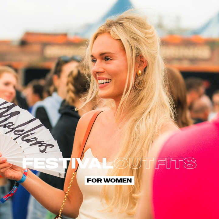 Vrouw op festival met Malelions waaier