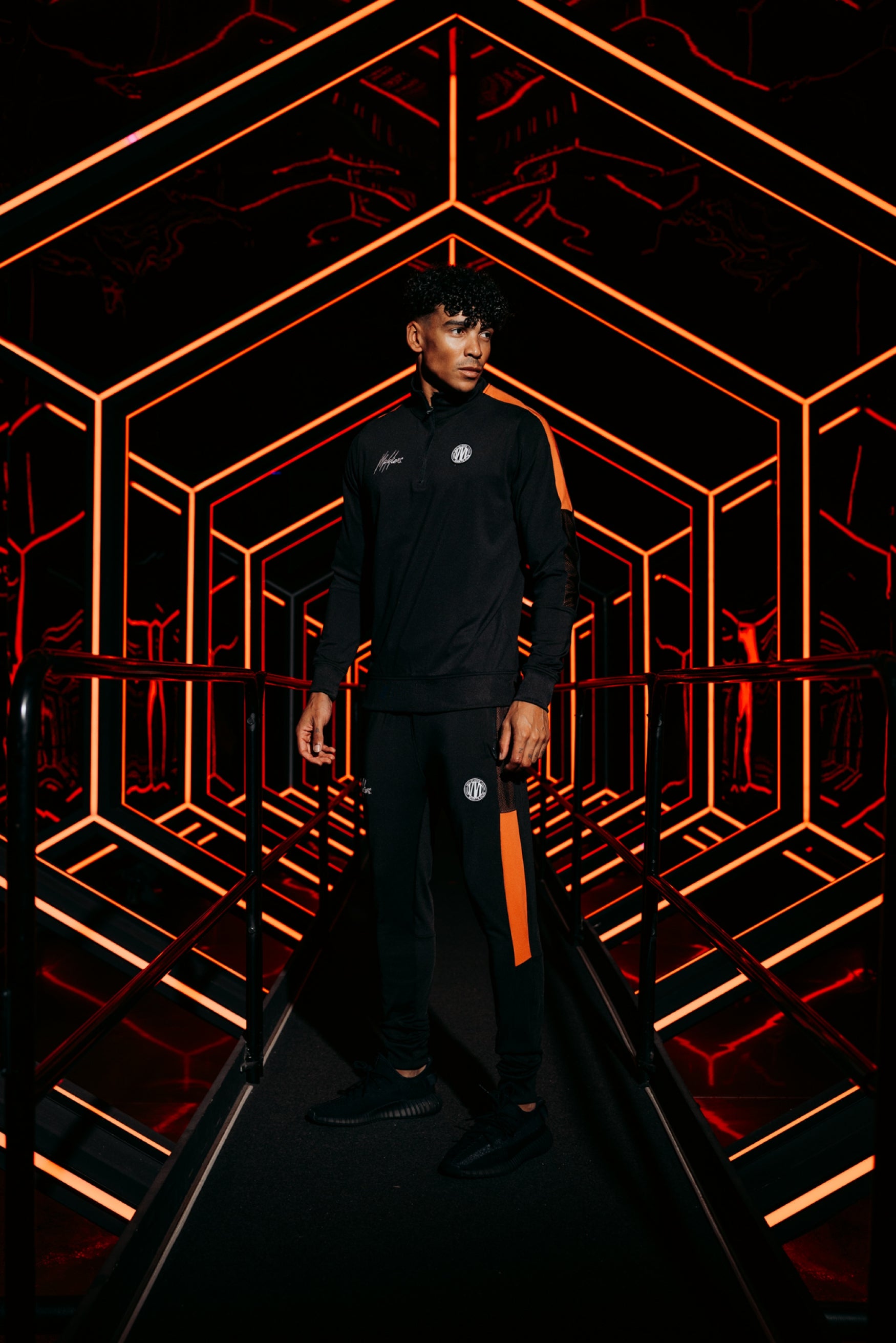 Malelions Sport Transfer Quarter Zip Tracksuit | Black/Orange