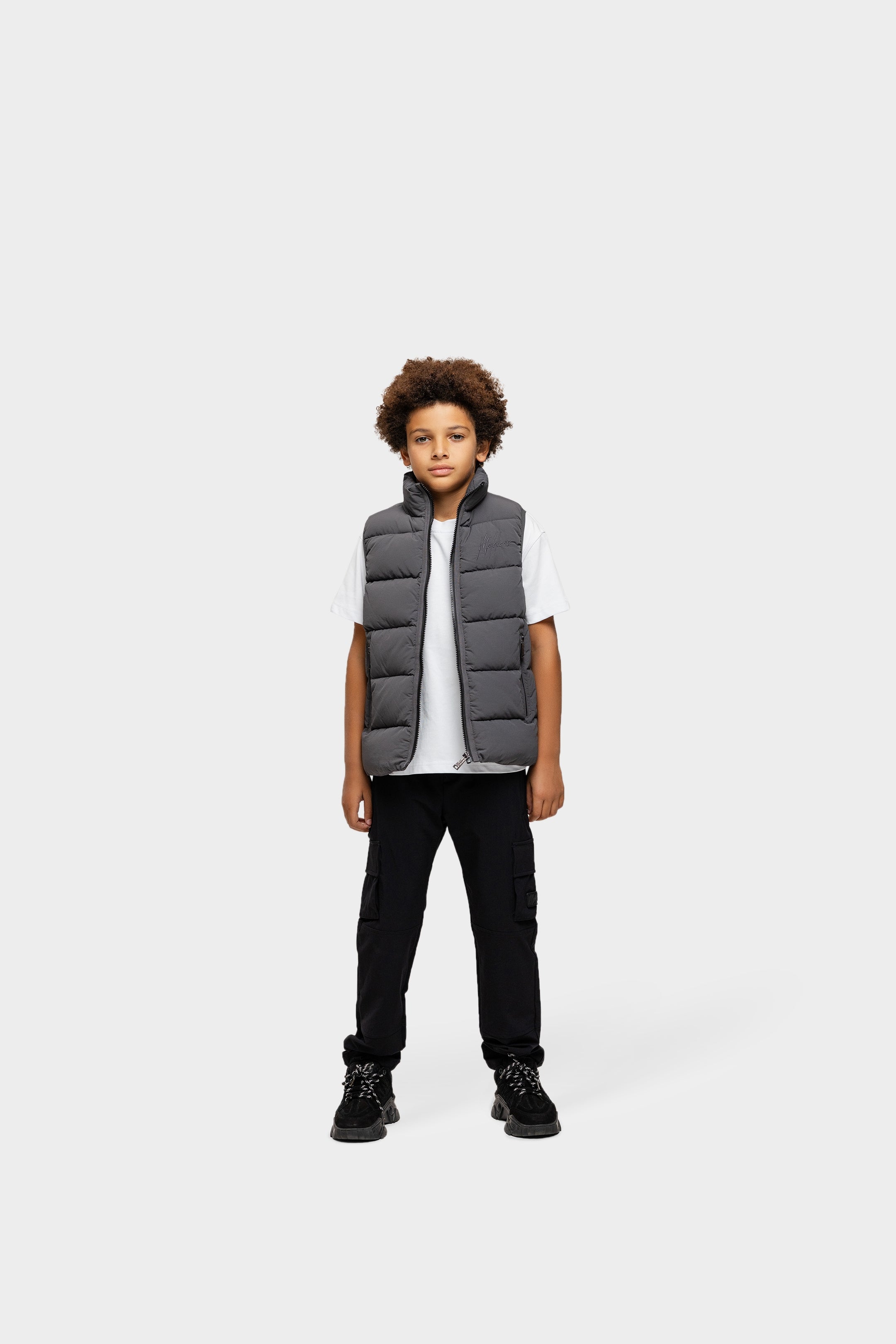 Malelions Junior Matt Crinkle Padded Vest | Anthracite