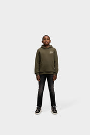 Malelions Junior Striped Signature Hoodie | Moss Green/Beige