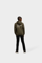 Malelions Junior Striped Signature Hoodie | Moss Green/Beige