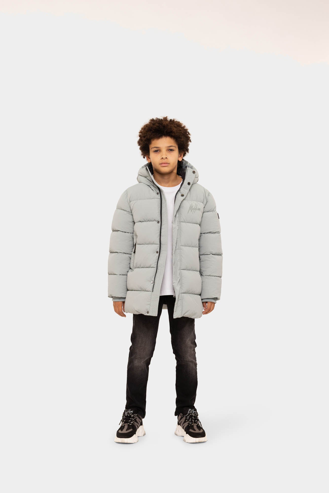Malelions Junior Mid Length Puffer Jacket | Aqua Grey