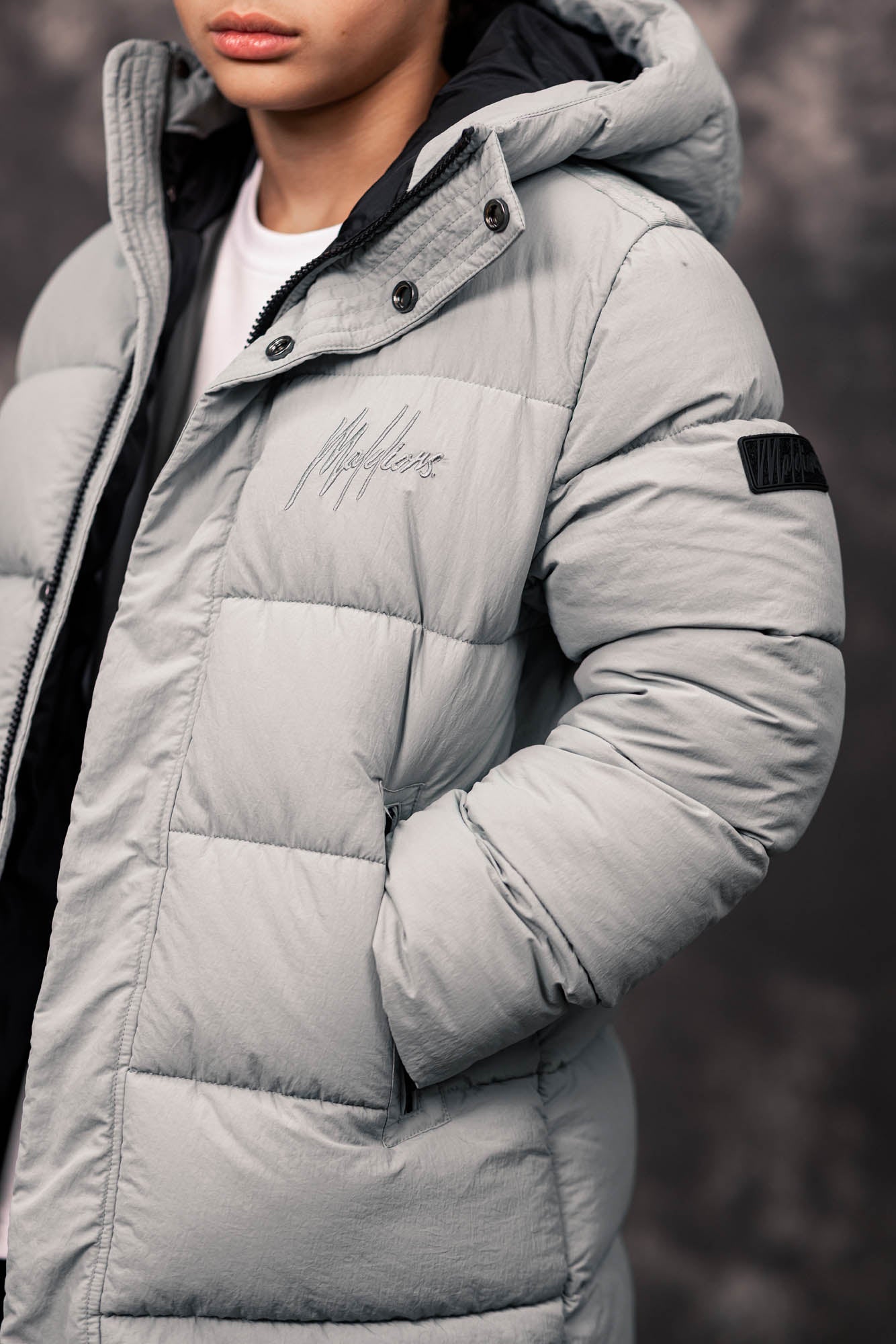 Malelions Junior Mid Length Puffer Jacket | Aqua Grey