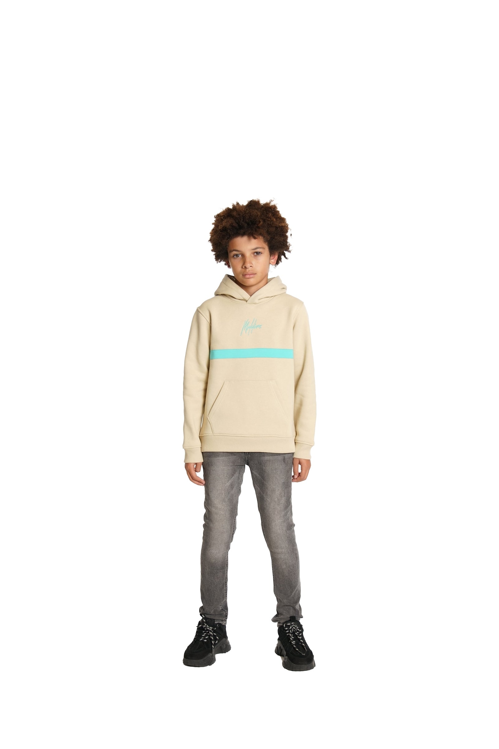 Malelions Junior Tube Hoodie | Beige/Turquoise
