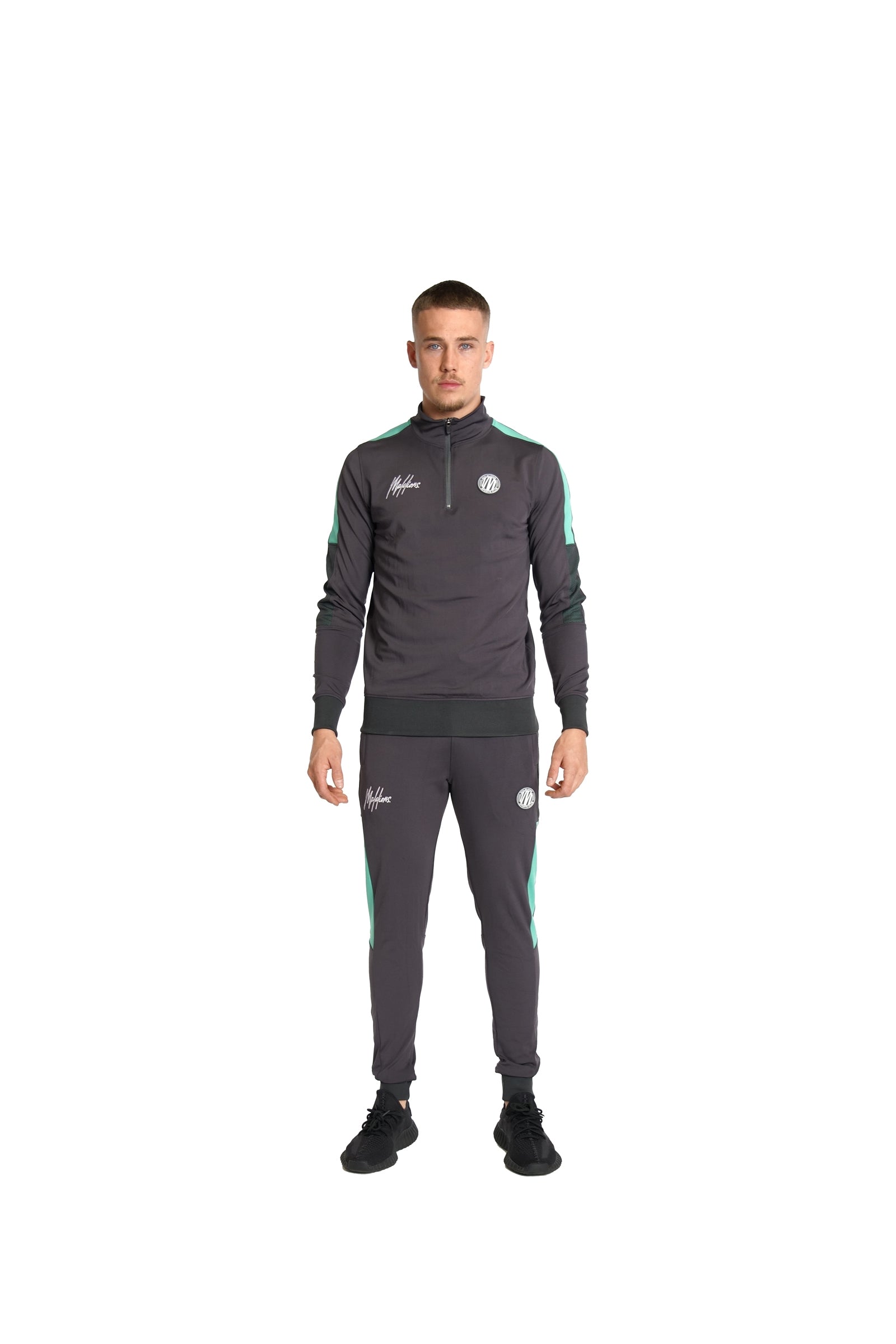 Malelions Sport Transfer Quarter Zip Tracksuit | Anthra/Turquoise