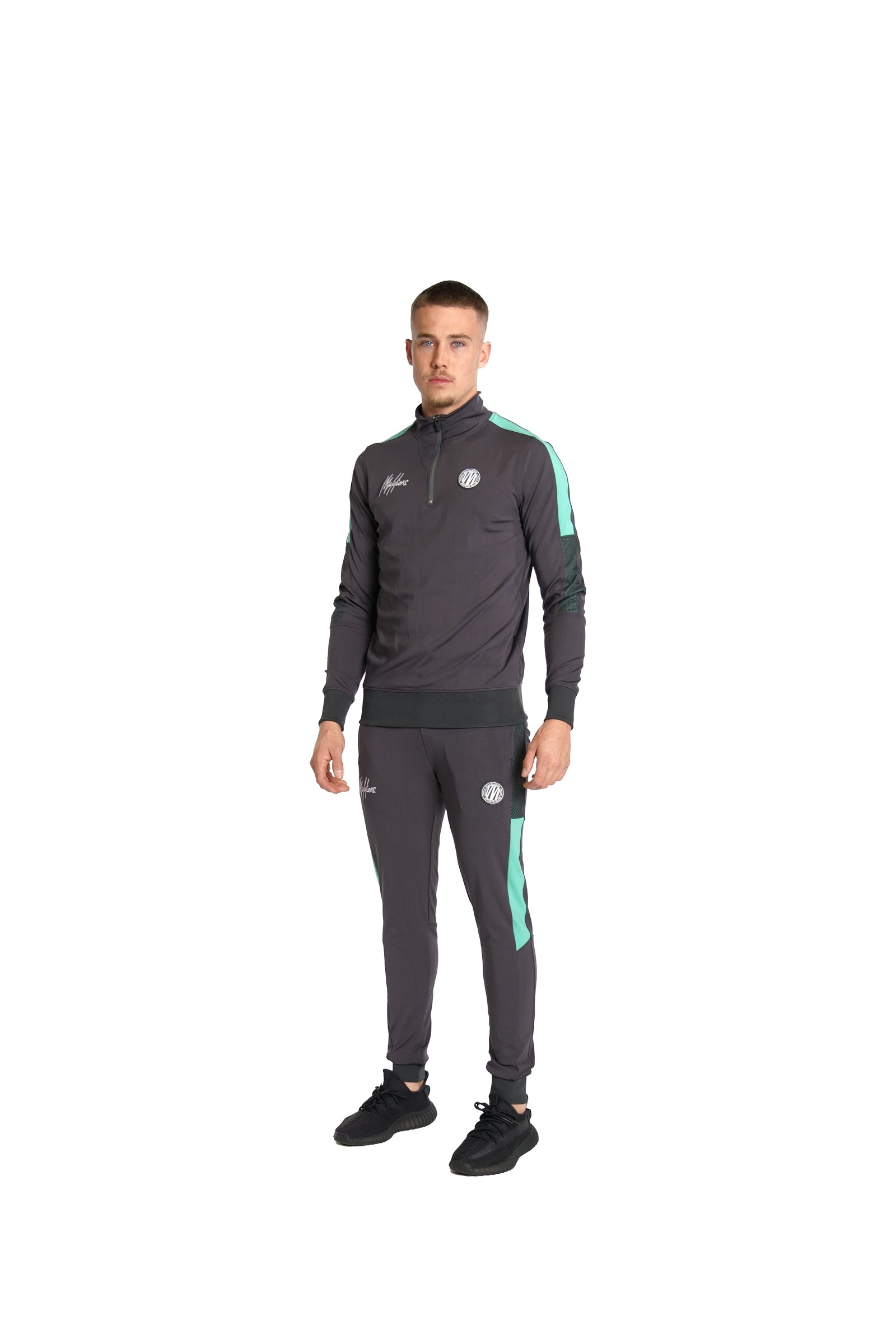 Malelions Sport Transfer Quarter Zip Tracksuit | Anthra/Turquoise