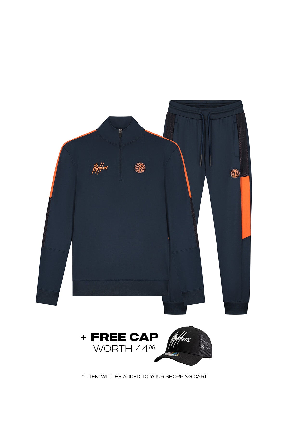 Malelions Sport Transfer Quarter Zip Tracksuit | Navy/Orange