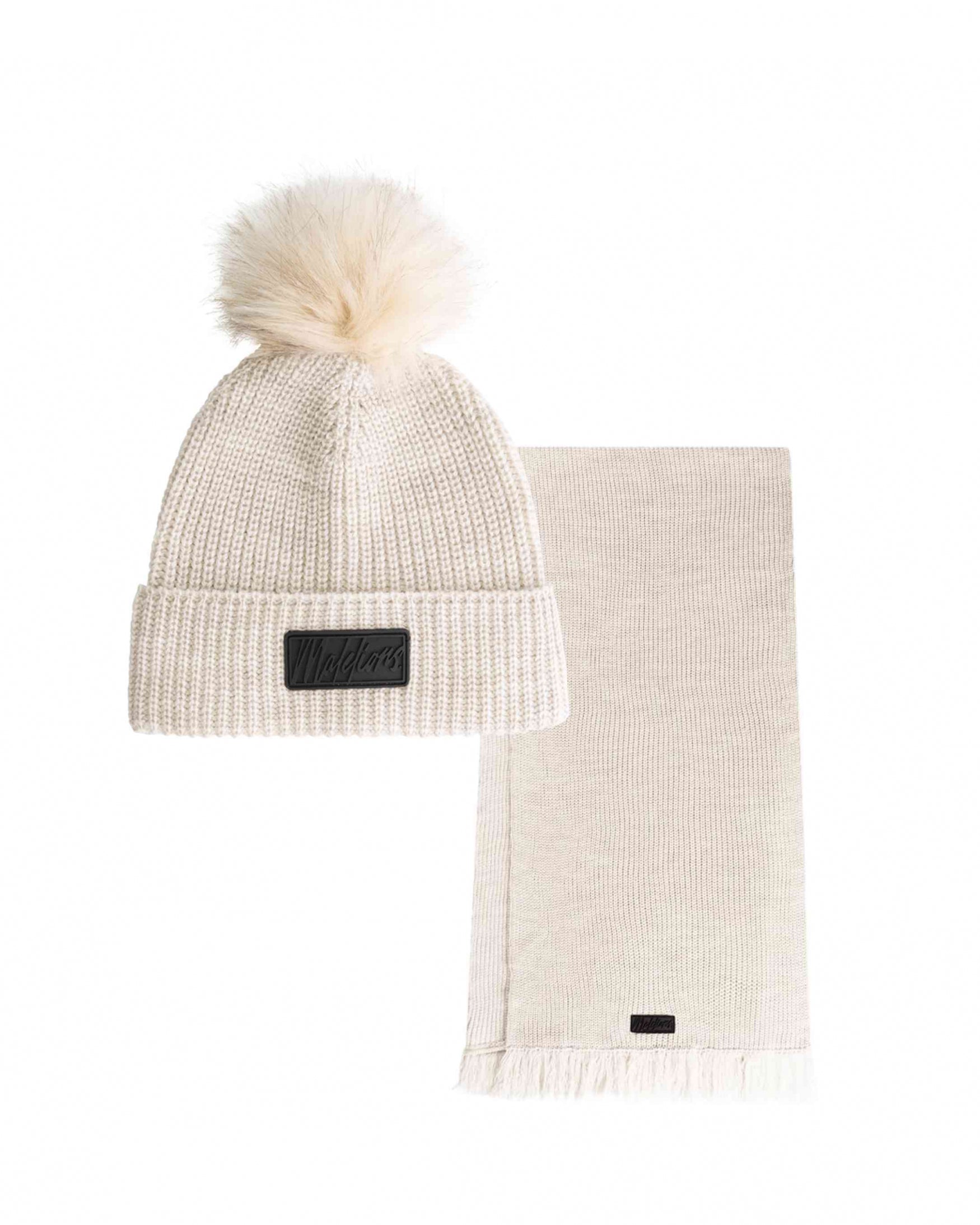  Malelions Women Knitted Beanie Scarf Set | Beige