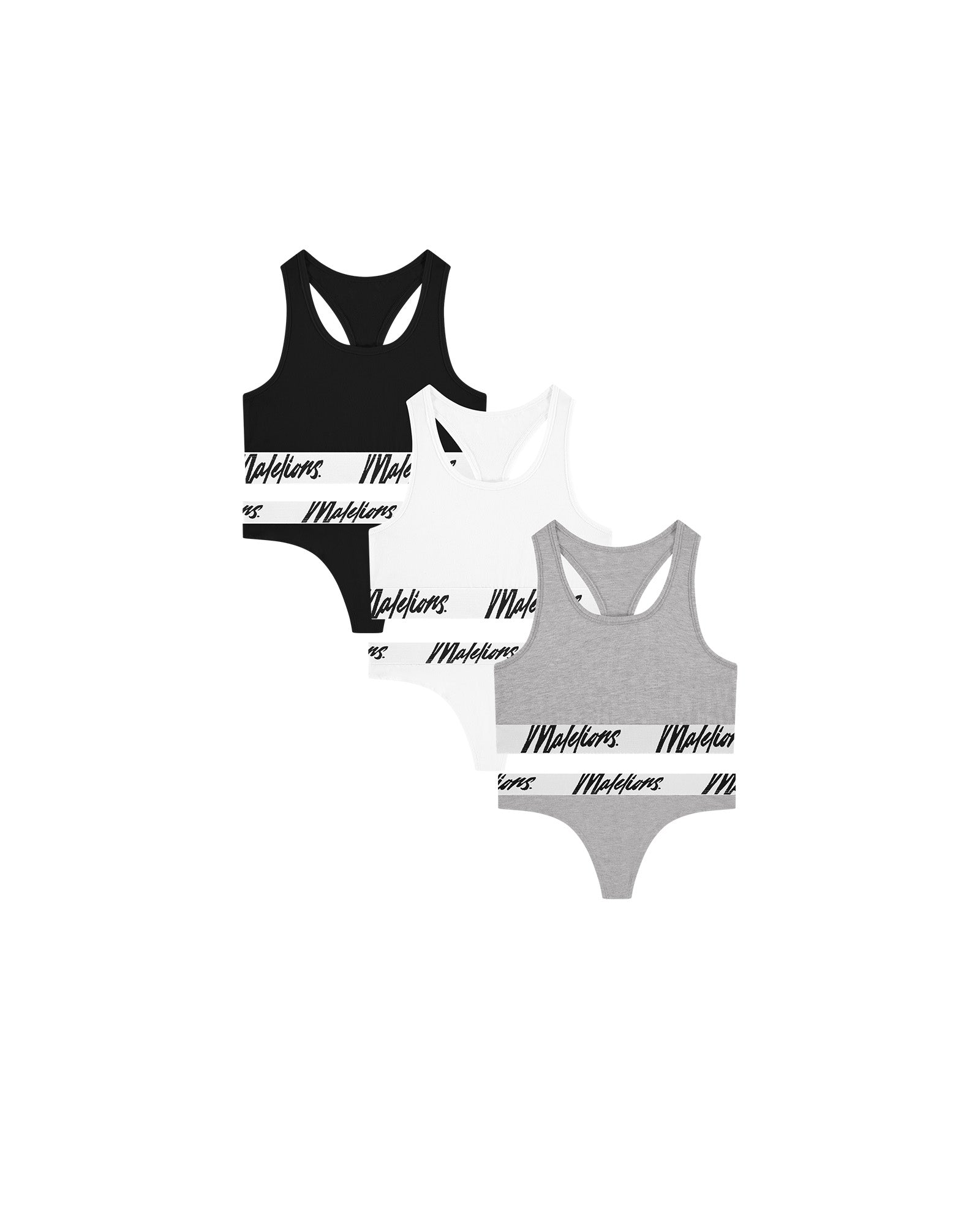 Malelions Women Bralette/String 3-Pack | White/Grey/Black