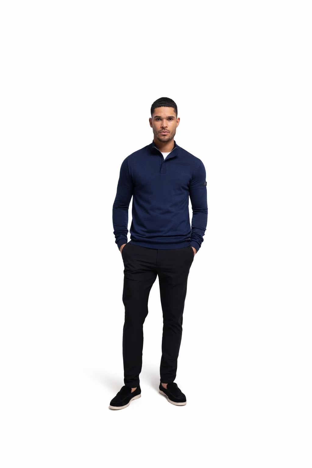 Malelions Men Knitted Quarter Zip | Navy