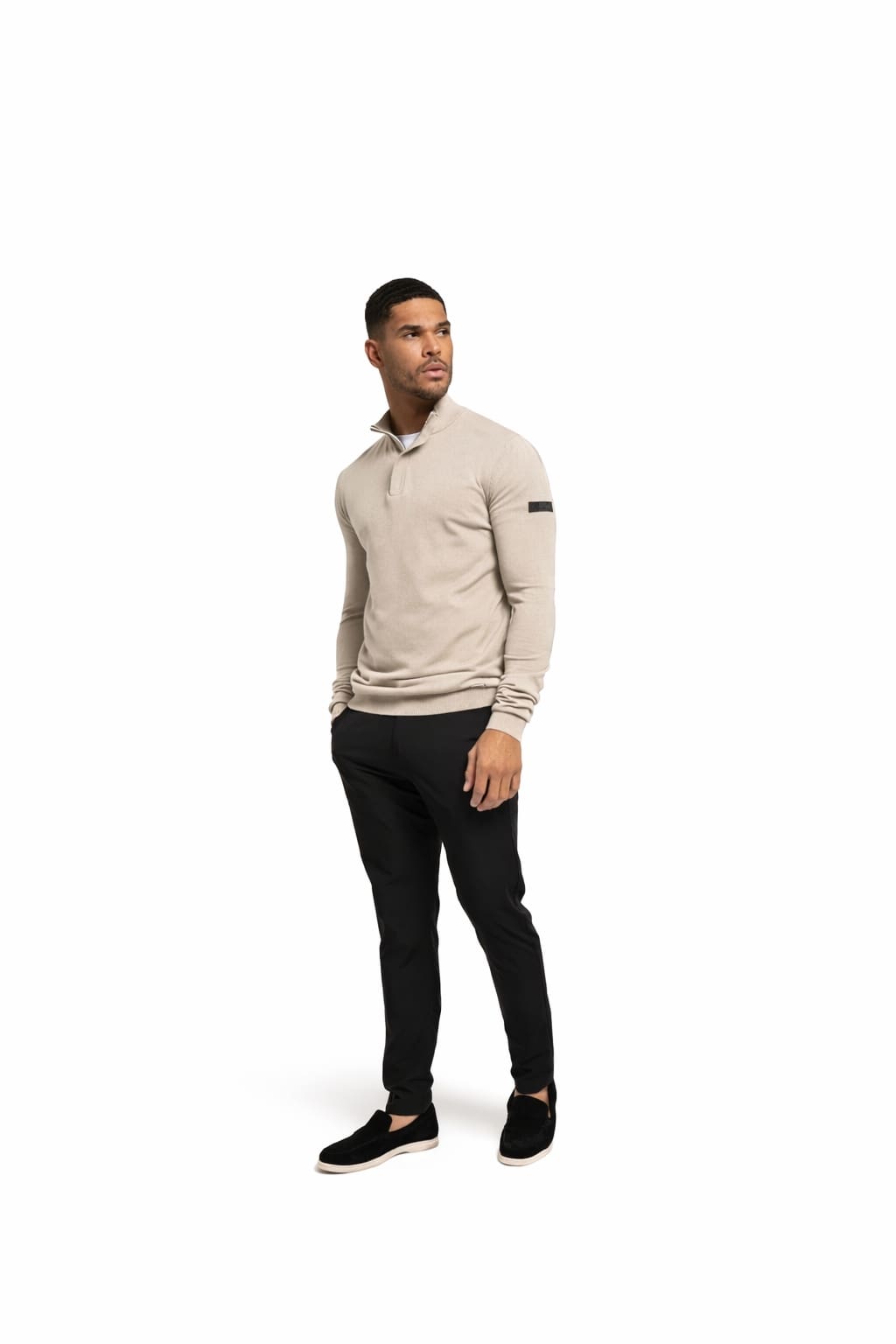 Malelions Men Knitted Quarter Zip | Light Taupe