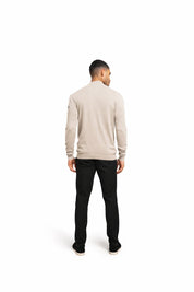 Malelions Men Knitted Quarter Zip | Light Taupe