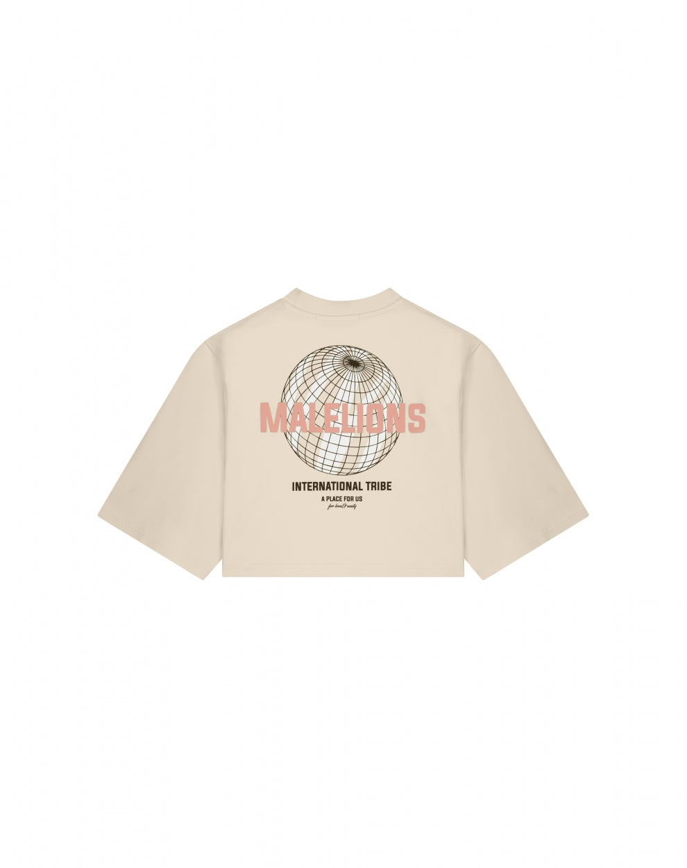 Malelions Women Cropped Globe T-Shirt | Beige/Mauve