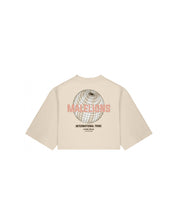 Malelions Women Cropped Globe T-Shirt | Beige/Mauve