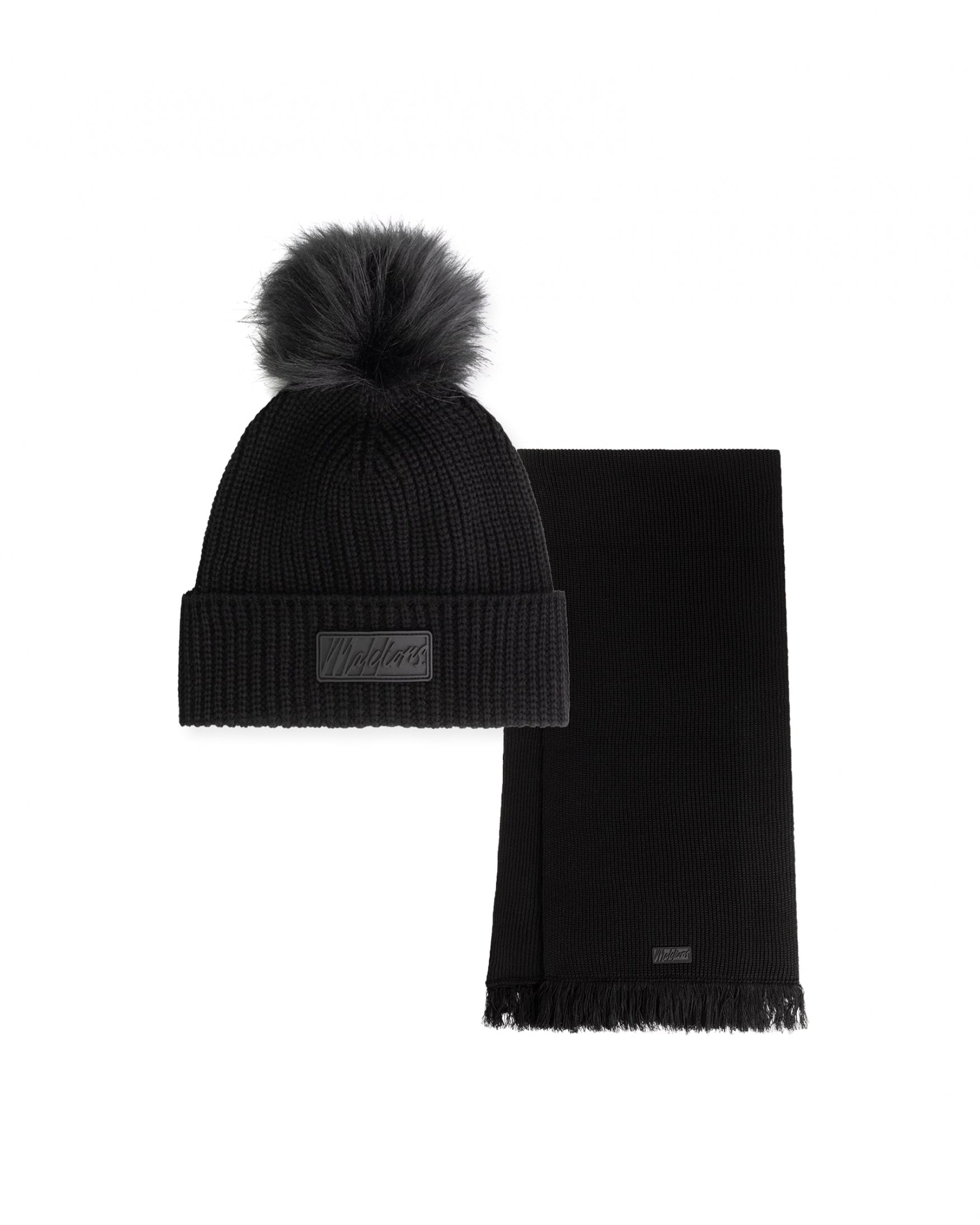  Malelions Women Knitted Beanie Scarf Set | Black