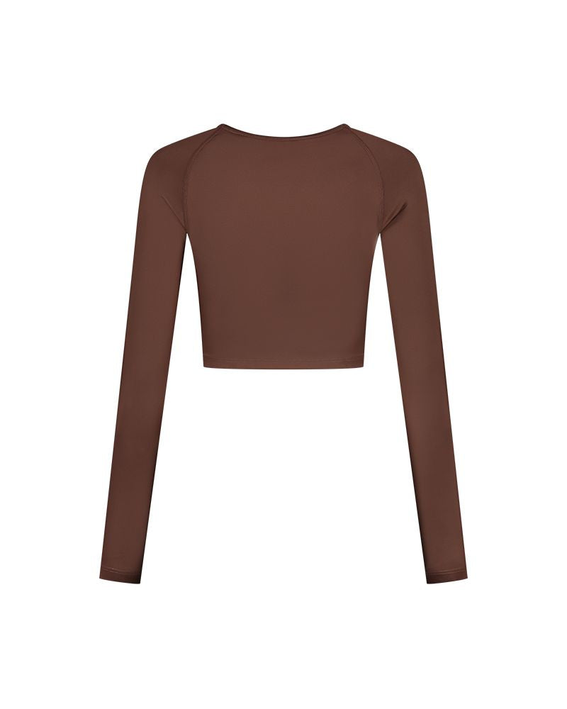 Malelions Women Sport Longsleeve Crop Top | Mocha