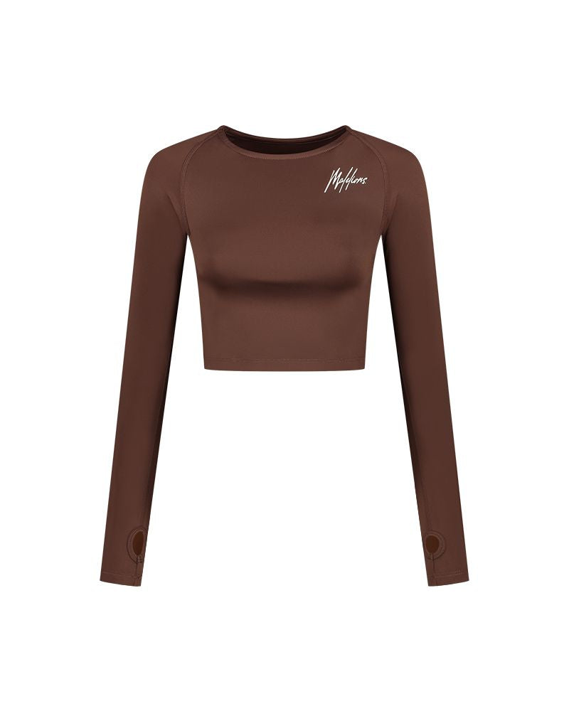  Malelions Women Sport Longsleeve Crop Top | Mocha