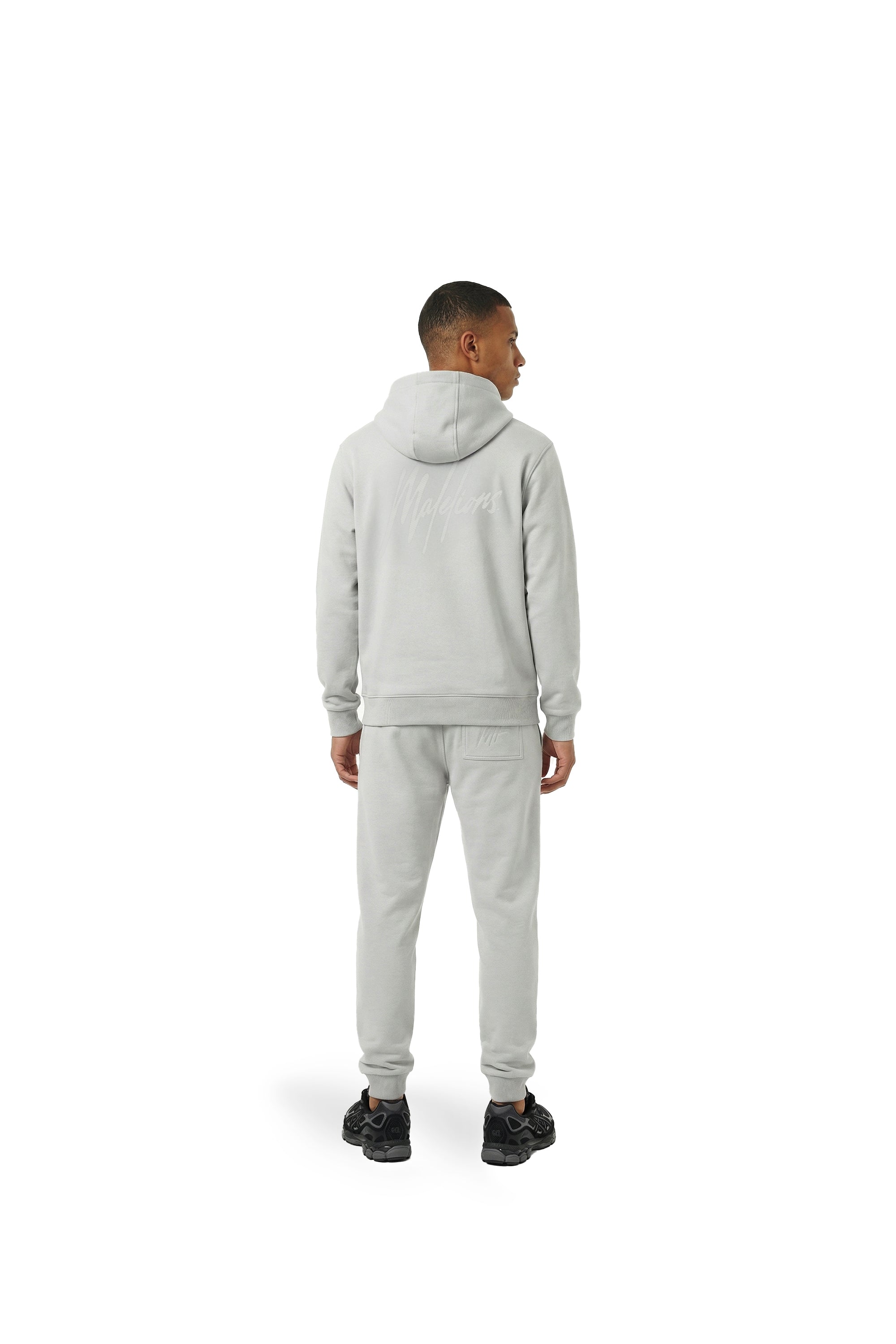 Malelions Men Striped Signature Zip Hoodie | Pearl Grey