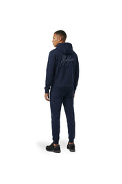 Malelions Men Striped Signature Zip Hoodie | Navy