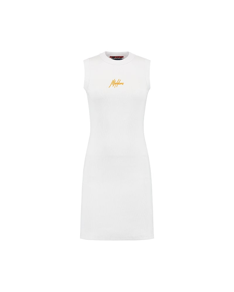  Malelions Women Signature Dress | White/Orange