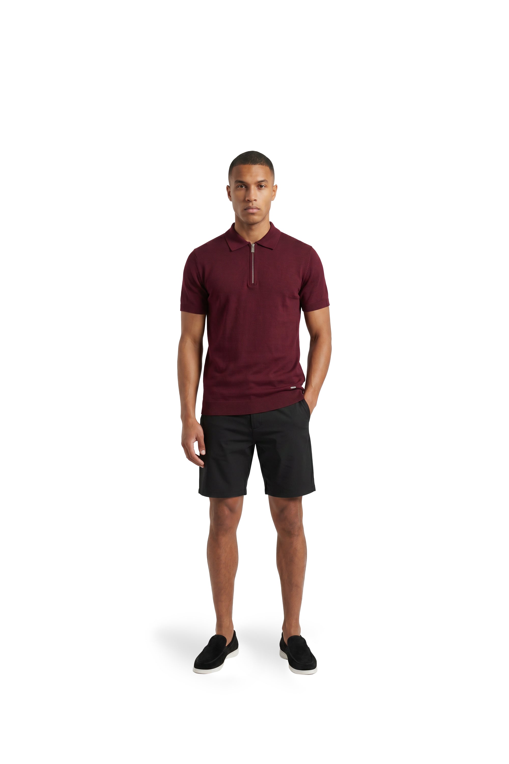 Malelions Men Knitted Zip Polo | Burgundy