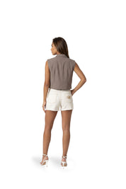 Malelions Women Cropped Pinstripe Gilet | Sand
