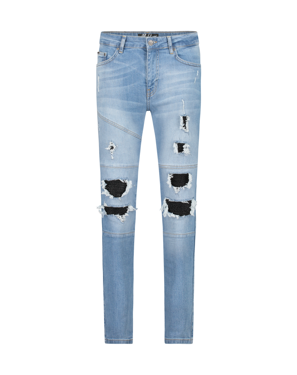 Malelions Men Ripped Biker Jeans | Light Blue