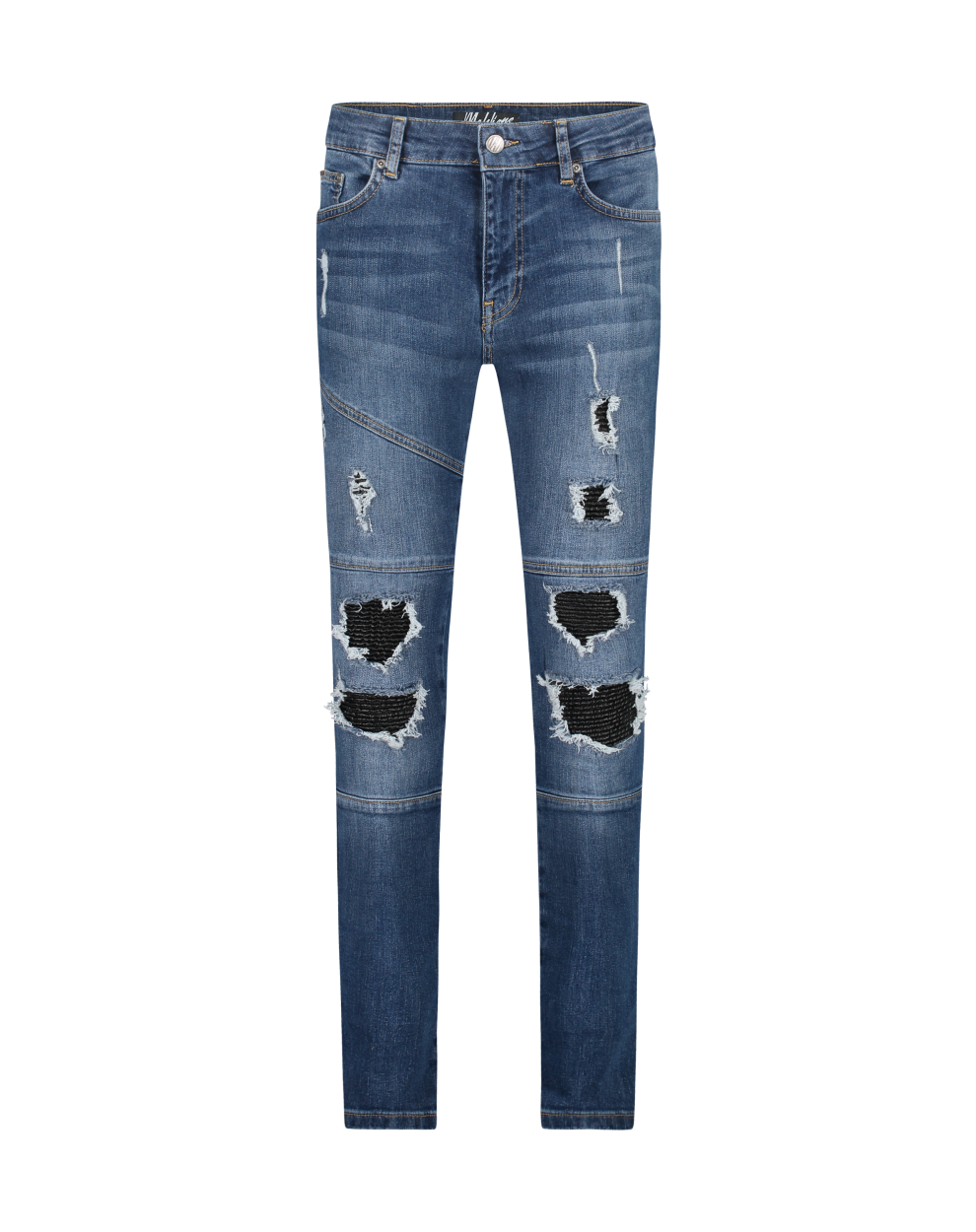 Malelions Men Ripped Biker Jeans | Dark Blue