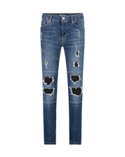 Malelions Men Ripped Biker Jeans | Dark Blue