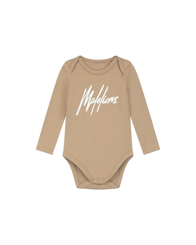  Malelions Baby Longsleeve Bodysuit | Taupe