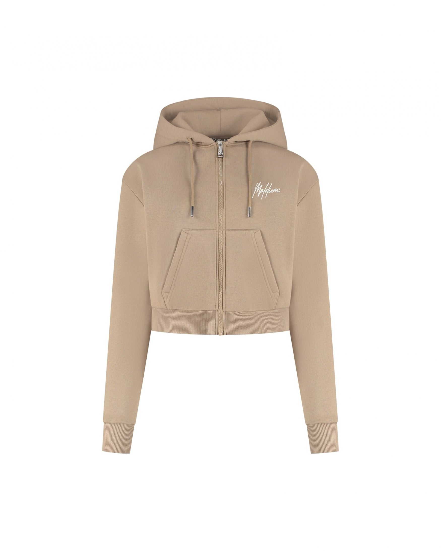  Malelions Women Cropped Zip Hoodie | Taupe