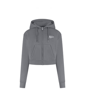 Malelions Women Cropped Zip Hoodie | Dark Grey