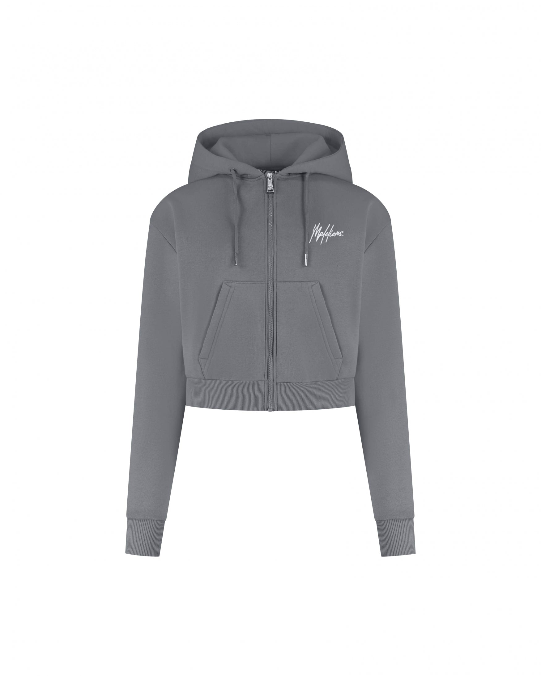 Malelions Women Cropped Zip Hoodie | Dark Grey