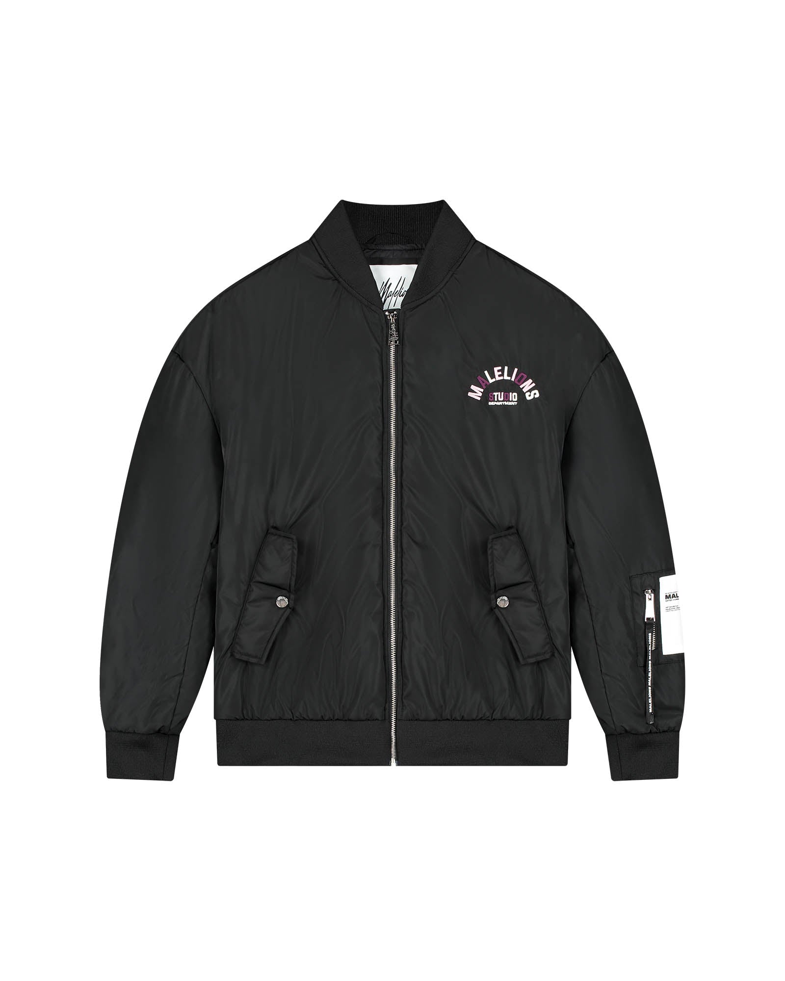 Malelions Women Oversized Label Bomber Jacket | Deep Black