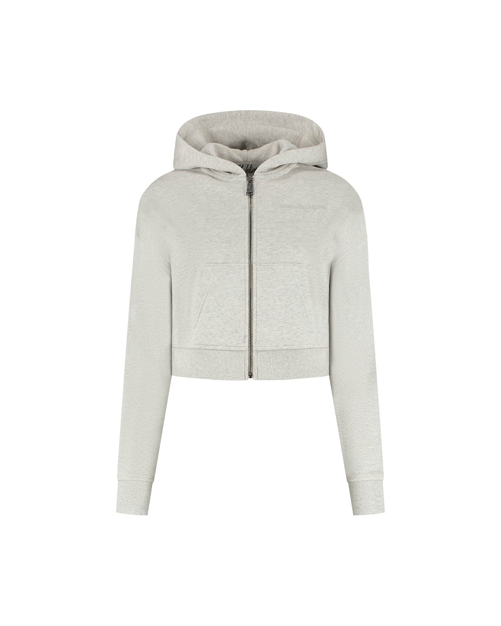 Malelions Women Cropped Zip Hoodie | Grey Melange