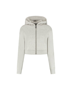 Malelions Women Cropped Zip Hoodie | Grey Melange