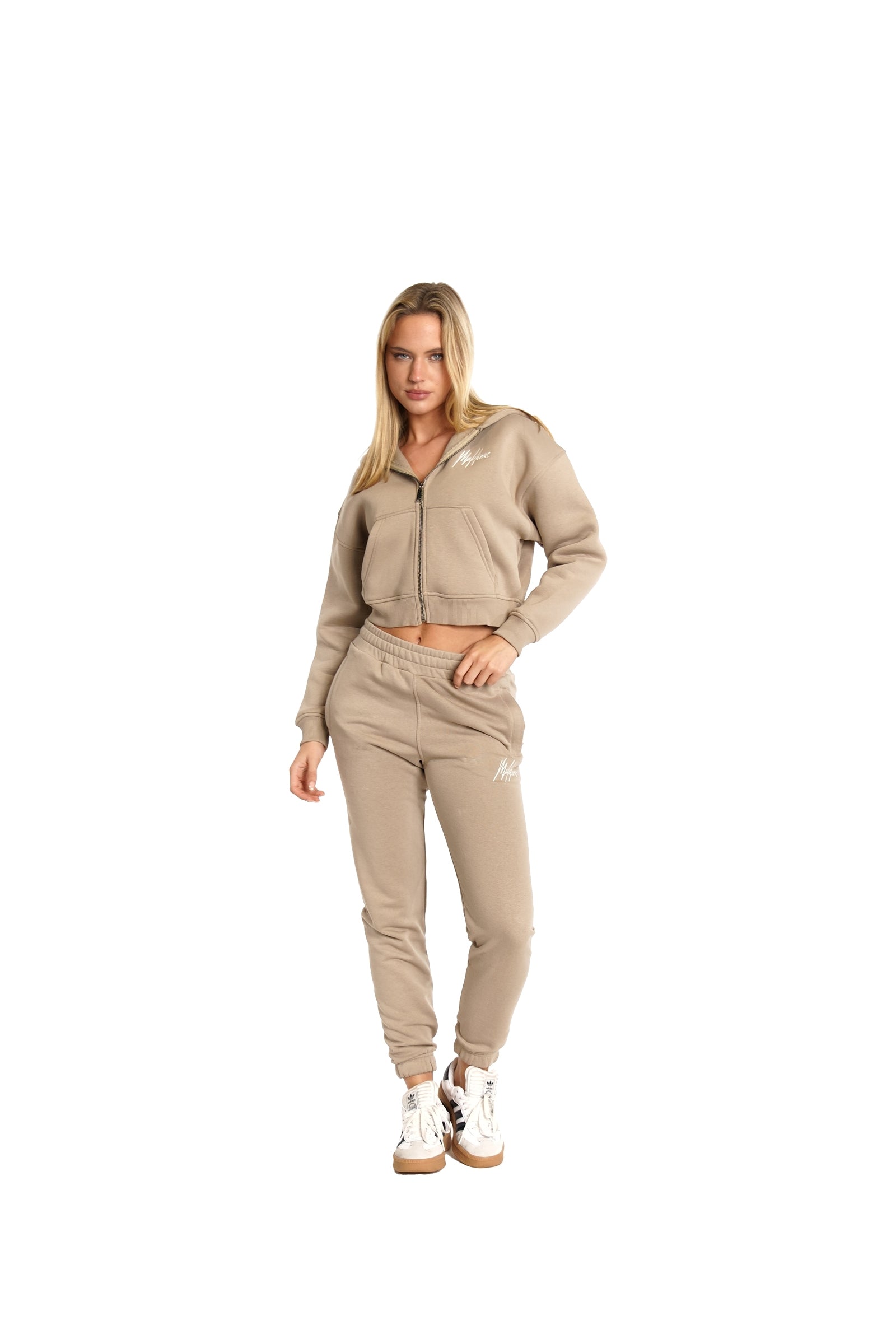 Malelions Women Cropped Signature Tracksuit | Taupe