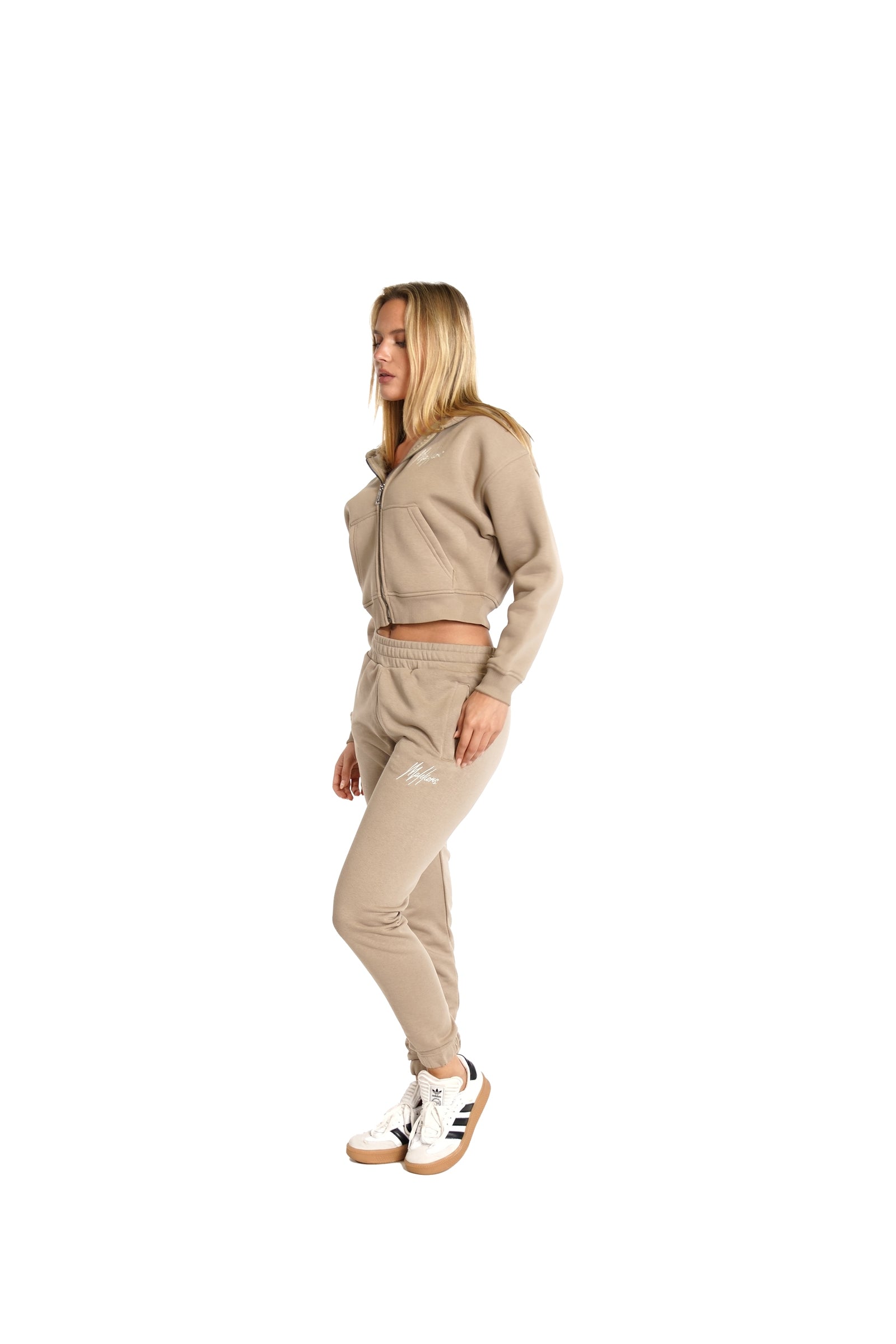 Malelions Women Cropped Signature Tracksuit | Taupe