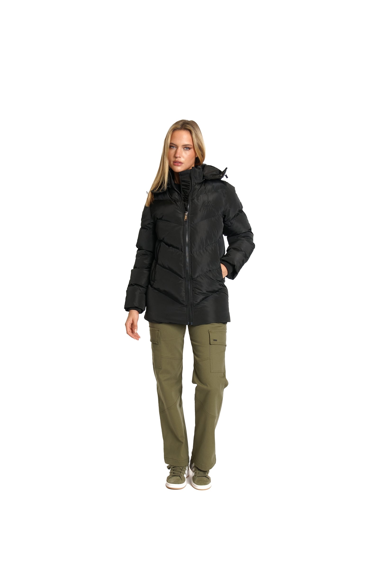 Malelions Women Signature Mid-Length Puffer Jacket | Black