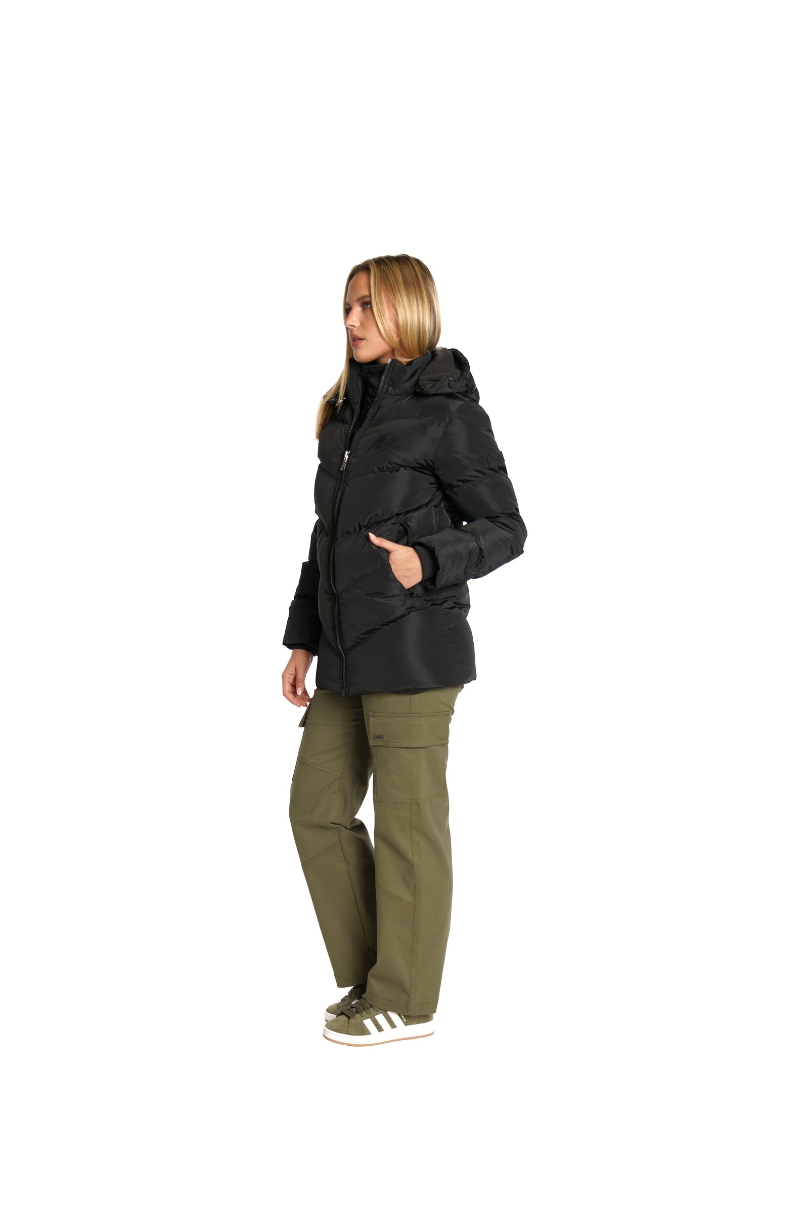 Malelions Women Signature Mid-Length Puffer Jacket | Black