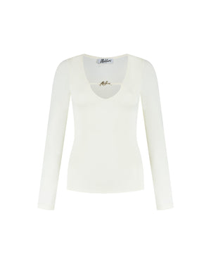 Malelions Women V-Neck Top | Off-White