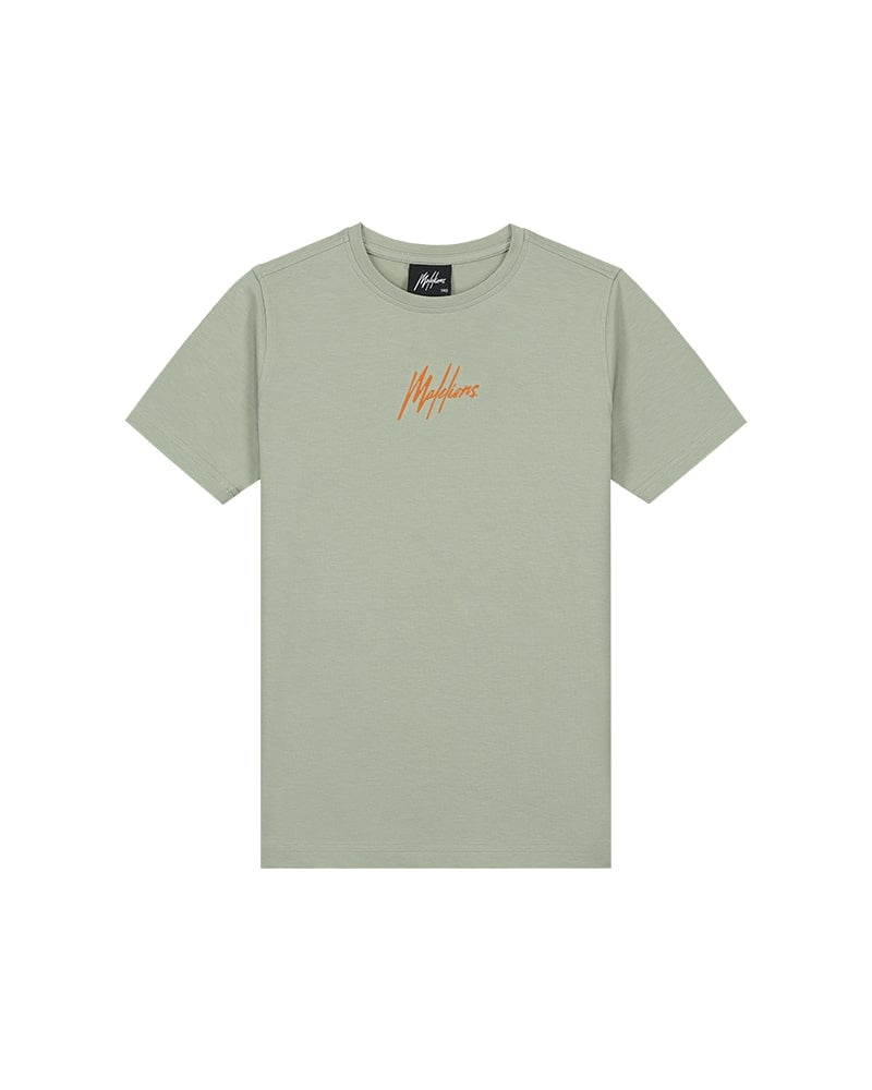  Malelions Junior Striped Signature T-Shirt | Seagrass/Orange