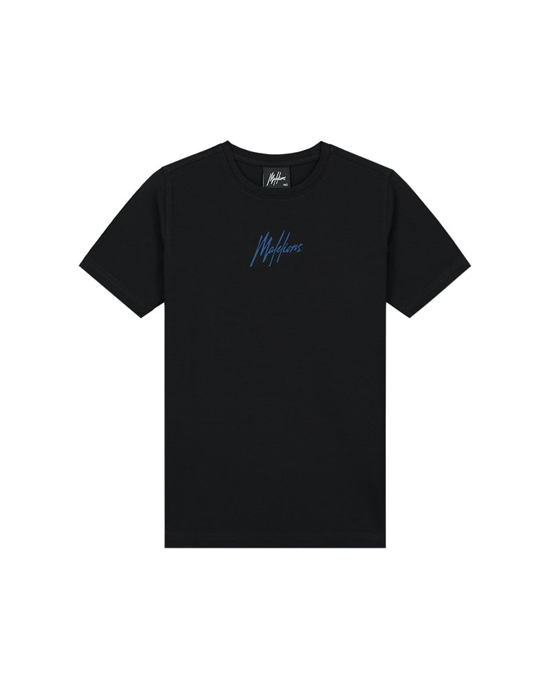  Malelions Junior Striped Signature T-Shirt | Black/Cobalt