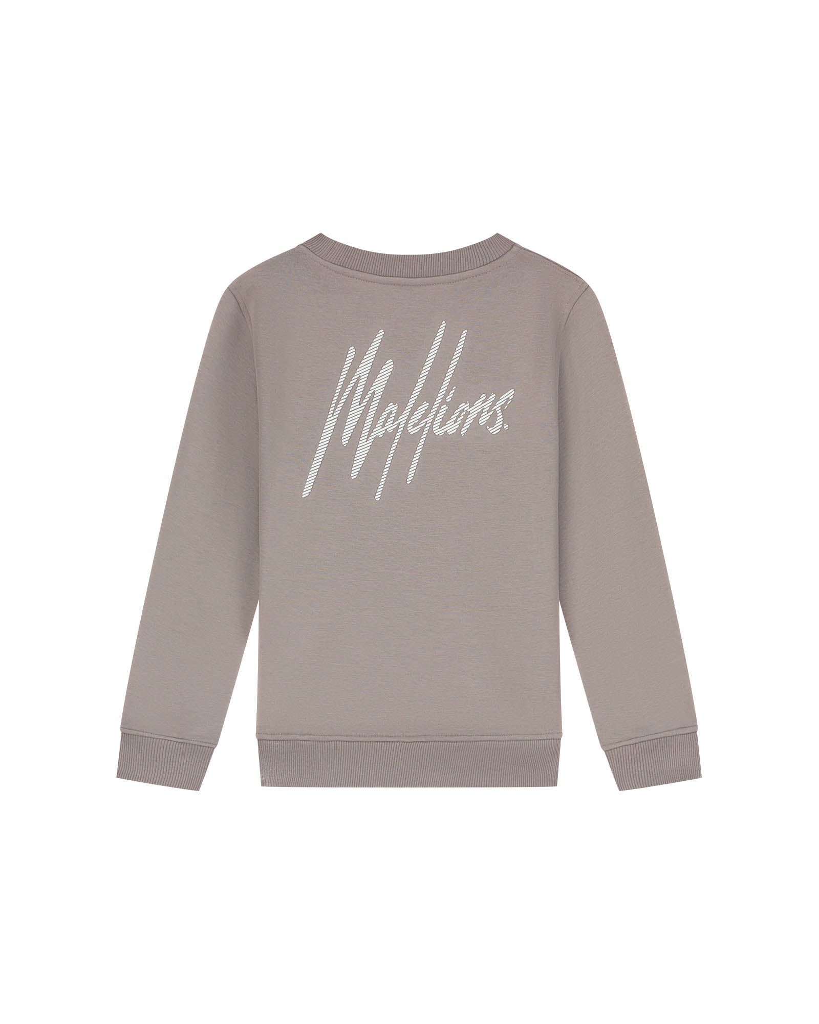 Malelions Junior Streifenpullover mit charakteristischer Aufschrift | Graubraun/Cremeweiß