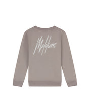 Malelions Junior Streifenpullover mit charakteristischer Aufschrift | Graubraun/Cremeweiß