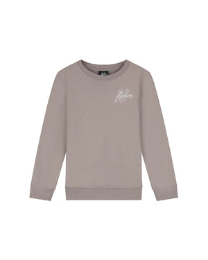 Malelions Junior Streifenpullover mit charakteristischer Aufschrift | Graubraun/Cremeweiß