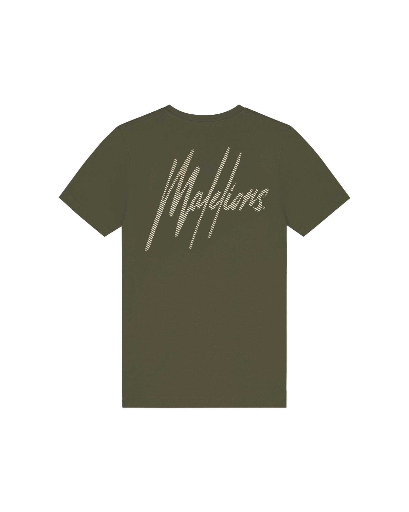 Malelions Junior Striped Signature T-Shirt | Moss Green/Beige