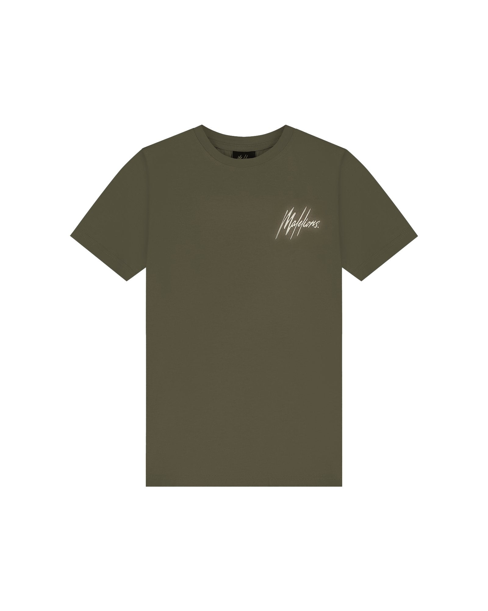 Malelions Junior Striped Signature T-Shirt | Moss Green/Beige