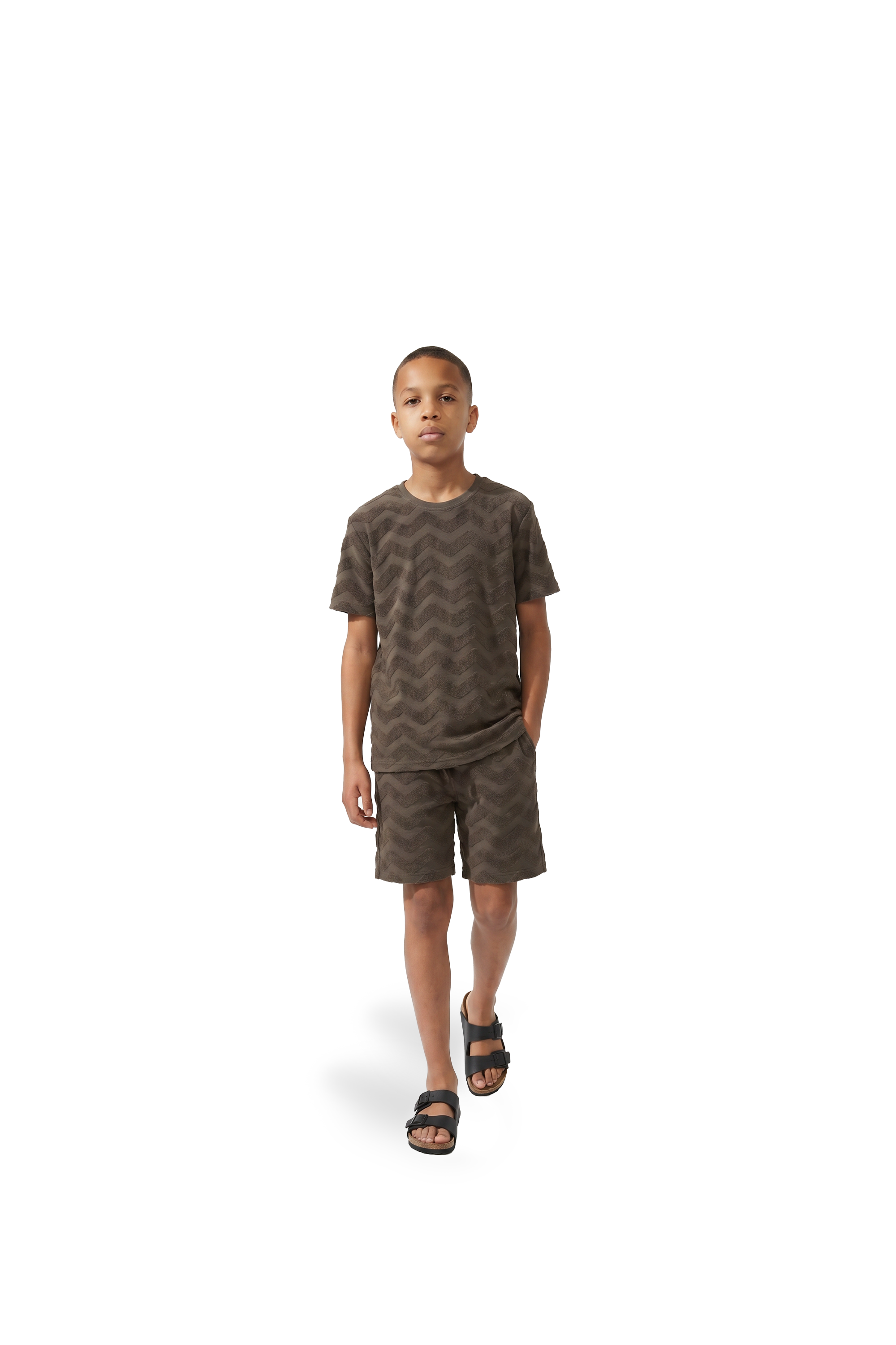 Malelions Junior Jacquard Wavy Towelling T-Shirt | Dark Brown
