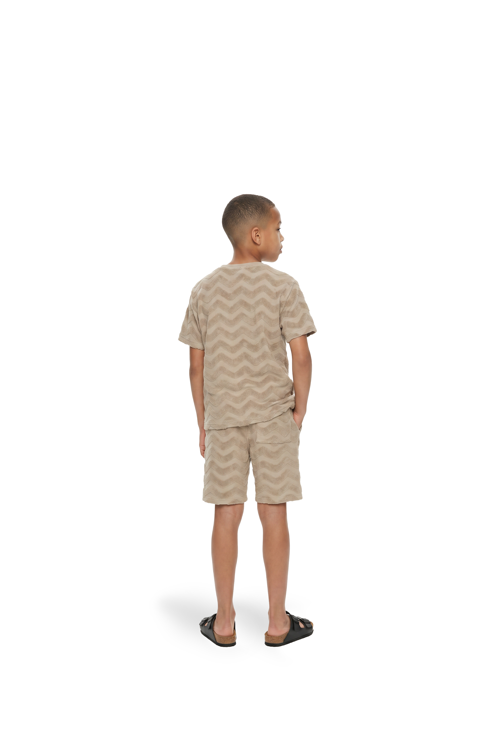 Malelions Junior Jacquard Wavy Towelling T-Shirt | Dark Taupe
